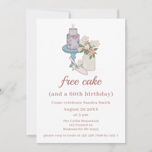 Funny Free Cake Womens 60th Birthday Invitation
