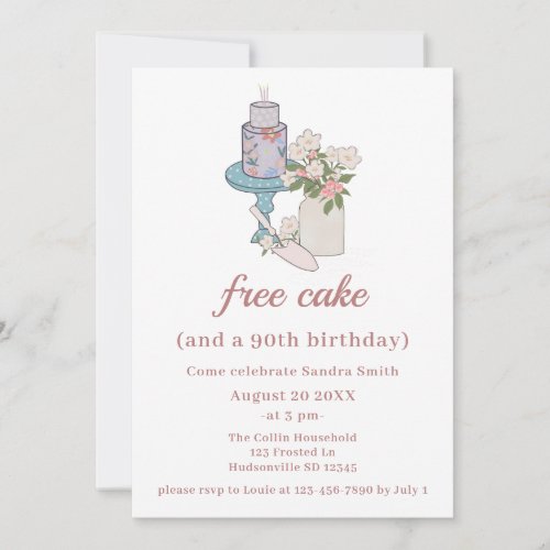 Funny Free Cake Womens 90th Birthday Invitation