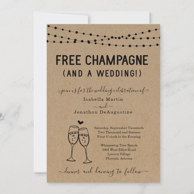 Funny Free Champagne and a Wedding Invitation (Front)