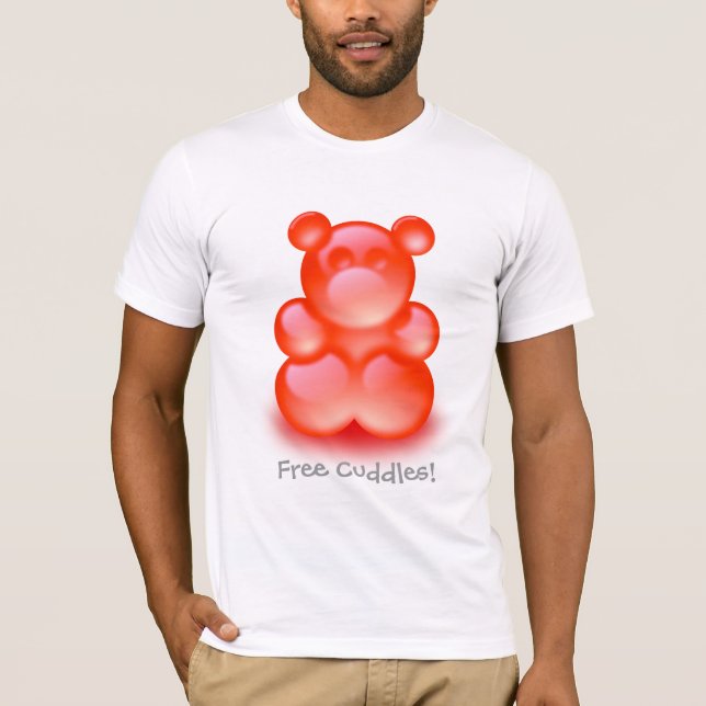 Funny Free Cuddles with strawberry jelly bear T-Shirt (Front)