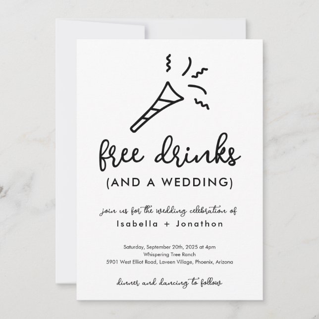 Funny Free Drinks and a Wedding Invitation (Front)