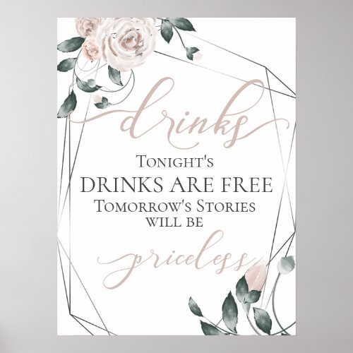 Funny Free Drinks Bar Menu Sign Pink Silver