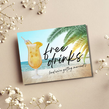 Funny Free Drinks Beach Wedding Save The Date Announcement Postcard by stylelily at Zazzle