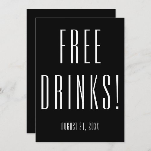 Funny Free Drinks Black Bridal Shower Invitation