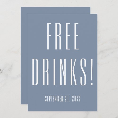 Funny Free Drinks Dusty Blue Wedding Save The Date