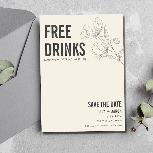 Funny Free Drinks Floral Photo Wedding  Save The Date