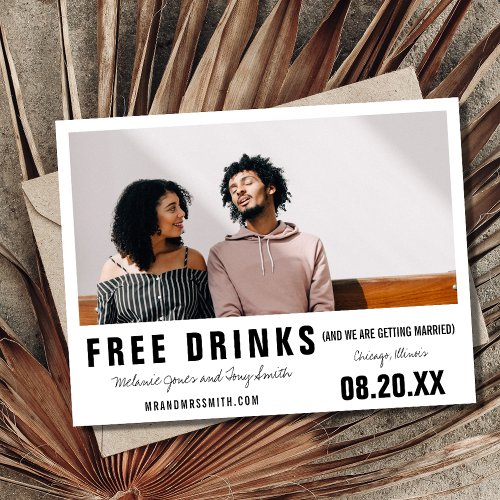 Funny Free Drinks Modern Photo Wedding Announcement Postcard