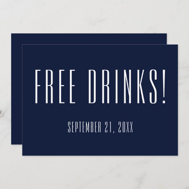 Funny Free Drinks Navy Blue Wedding Save The Date (Front/Back)