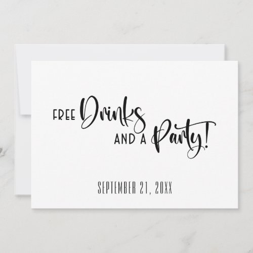 Funny Free Drinks Party Black and White Wedding Save The Date