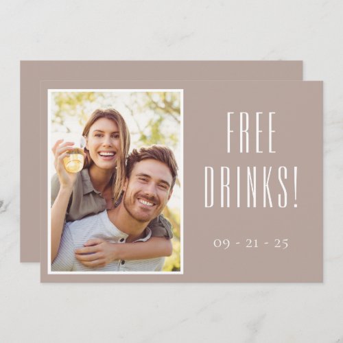 Funny Free Drinks Photo Beige Wedding  Save The Date