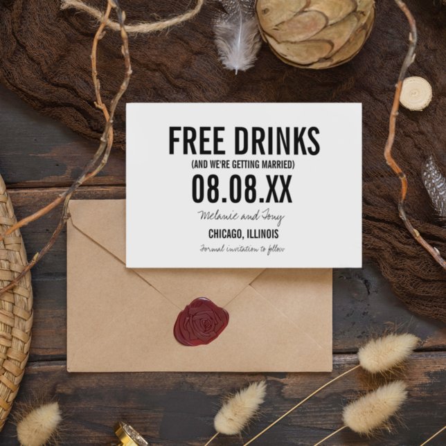 Funny Free Drinks Photo Horizontal Save the Dates Date (Creator Uploaded)