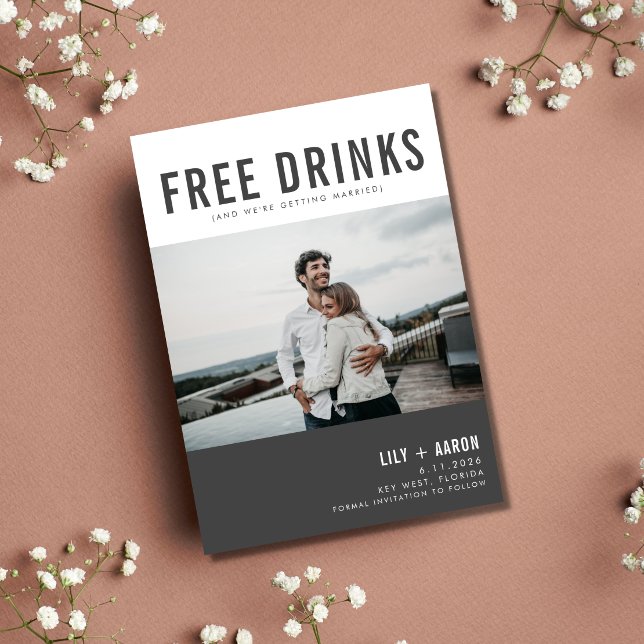 Funny Free Drinks Photo Modern Wedding Save The Date