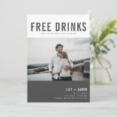 Funny Free Drinks Photo Modern Wedding Save The Date (Standing Front)