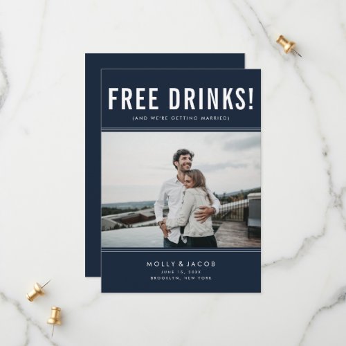 Funny Free Drinks Photo Navy Wedding Save the Date