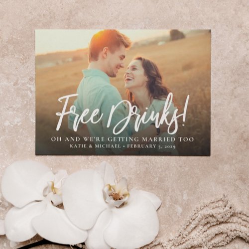 Funny Free Drinks Photo Save the Date Announcement