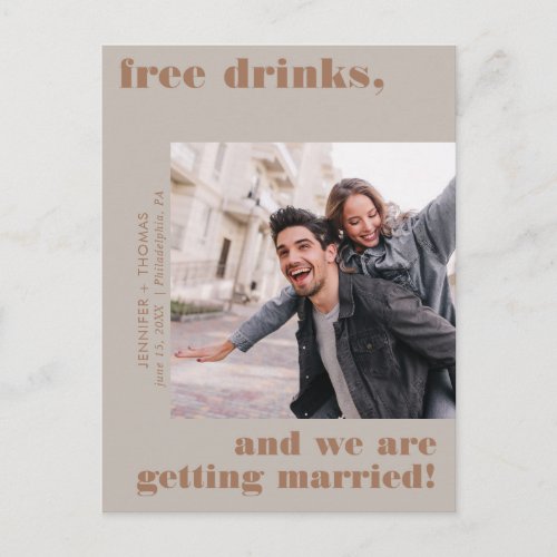 Funny Free Drinks Photo Save the Date Postcard