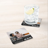 Funny Free Drinks Photo Save the Date Square Paper Coaster (Insitu)