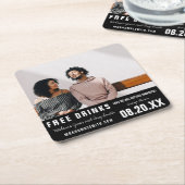 Funny Free Drinks Photo Save the Date Square Paper Coaster (Angled)