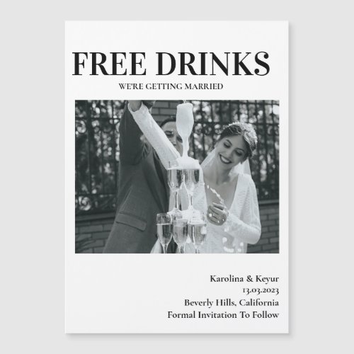 Funny Free Drinks Photo Wedding Magnetic Invitation