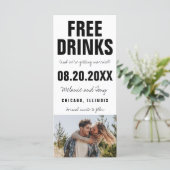 Funny Free Drinks Photo Wedding Save the Date (Standing Front)