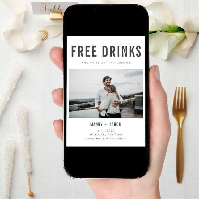 Funny Free Drinks Photo Wedding Save the Date (Front Digital)