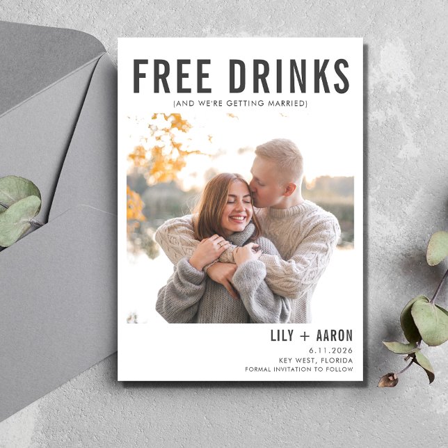 Funny Free Drinks Photo Wedding Save the Date (Funny Free Drinks Photo Wedding Save the Date)