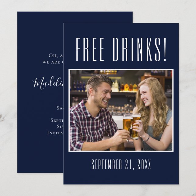 Funny Free Drinks Photo Wedding Save The Date (Front/Back)