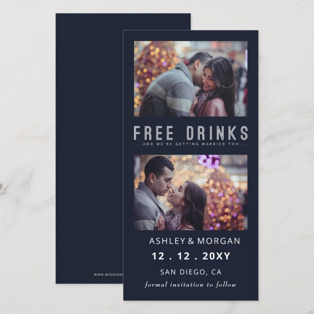Funny Free Drinks Photo Wedding save The Date Anno Announcement (Front/Back)