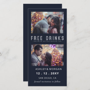 Funny Free Drinks Photo Wedding save The Date Anno Announcement
