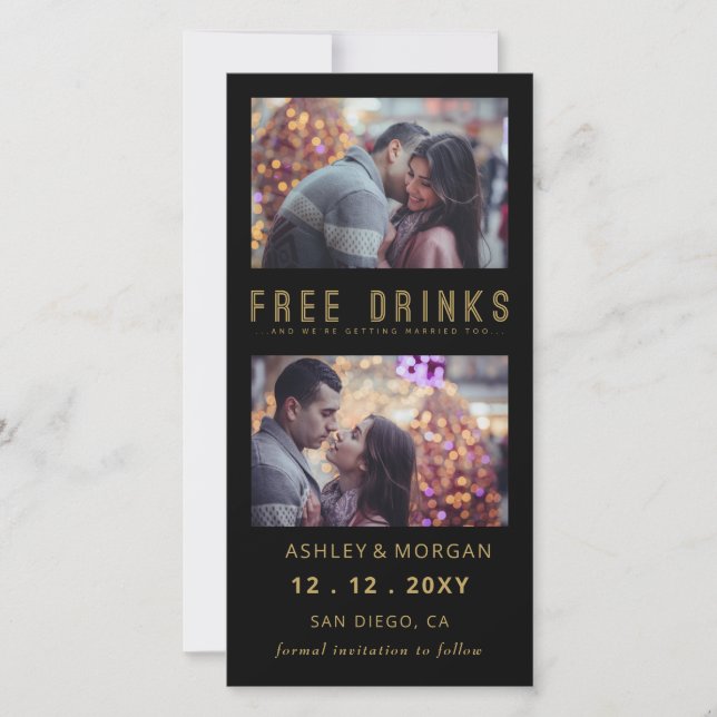 Funny Free Drinks Photo Wedding save The Date Anno Announcement (Front)