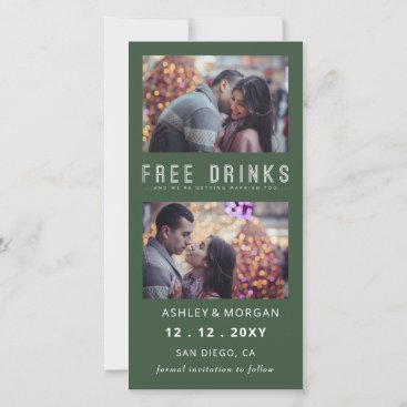 Funny Free Drinks Photo Wedding save The Date Anno Announcement