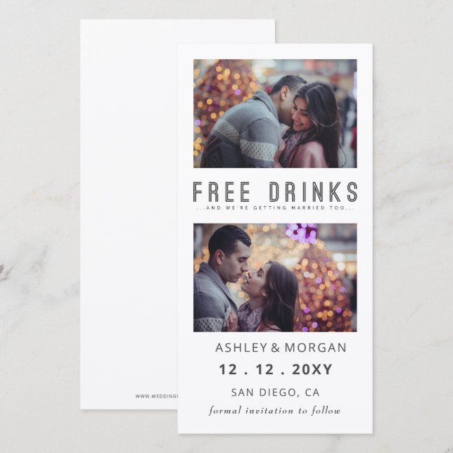 Funny Free Drinks Photo Wedding save The Date Announcement (Front/Back)