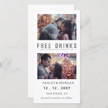 Funny Free Drinks Photo Wedding save The Date Announcement