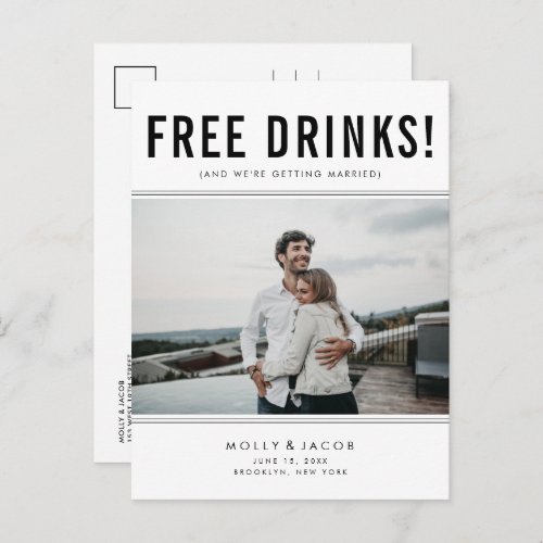 Funny Free Drinks Photo Wedding Save the Date Announcement Postcard