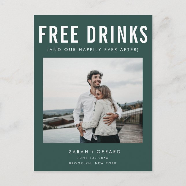 Funny Free Drinks Photo Wedding Save the Date  Announcement Postcard (Front)