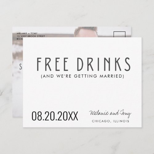 Funny Free Drinks Photo Wedding Save the Date Announcement Postcard
