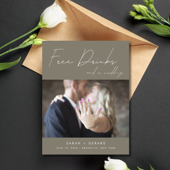 Funny Free Drinks Photo Wedding Save The Date Announcement Postcard by stylelily at Zazzle