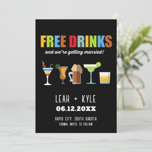 Funny Free Drinks Photo Wedding Save the Date Invitation