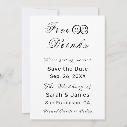 Funny Free Drinks Photo Wedding Save the Date Invitation