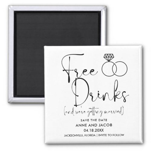 Funny Free Drinks Photo Wedding Save the Date Magnet