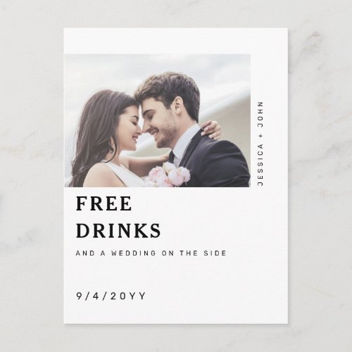 Funny Free Drinks Photo Wedding Save the Date Postcard