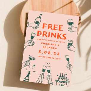 Funny Free drinks Retro Contemporary Save The Date