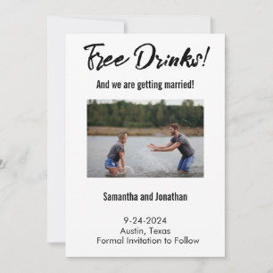 Funny Free Drinks Save the Date Card