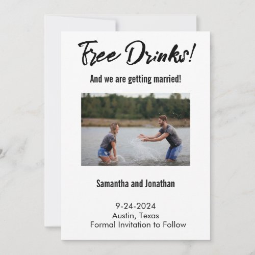 Funny Free Drinks Save the Date Card