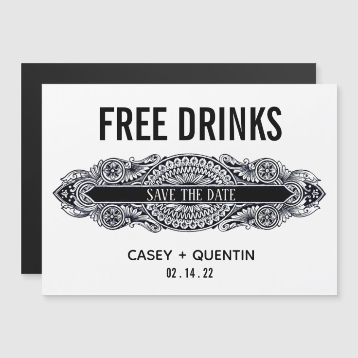 Funny Free Drinks Save the Date wedding invitation Zazzle