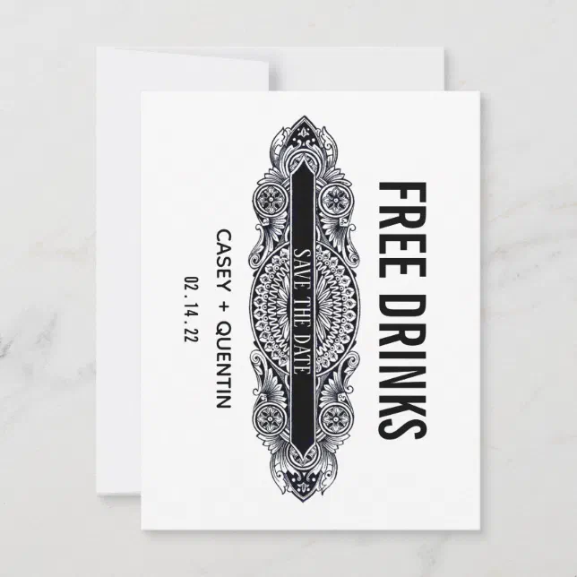 Funny Free Drinks Save the Date wedding invitation Zazzle