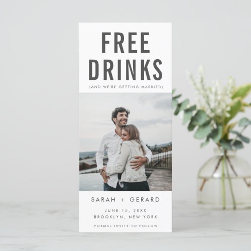 Funny Free Drinks Wedding Photo Save the Date