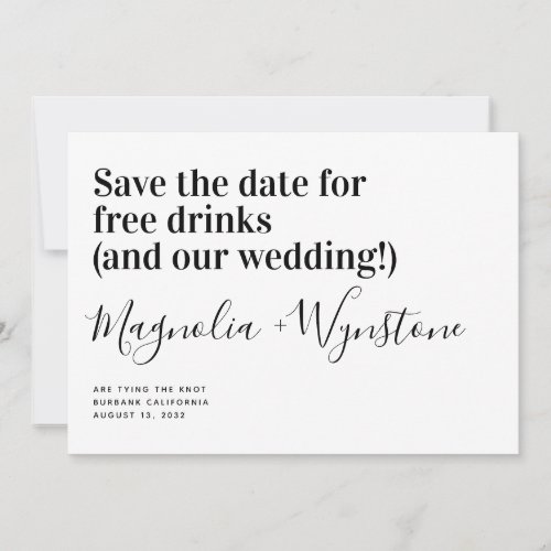 Funny Free Drinks Wedding Save The Date