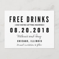 Funny Free Drinks Wedding Save the Dates Announcement Postcard