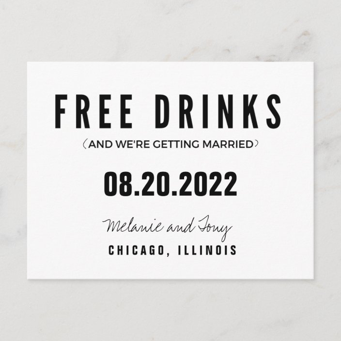 Funny Free Drinks Wedding Save the Dates Announcement Postcard